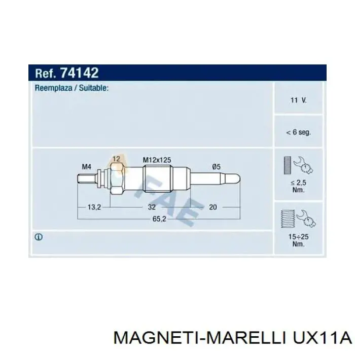 UX11A Magneti Marelli Bujías de calentamiento