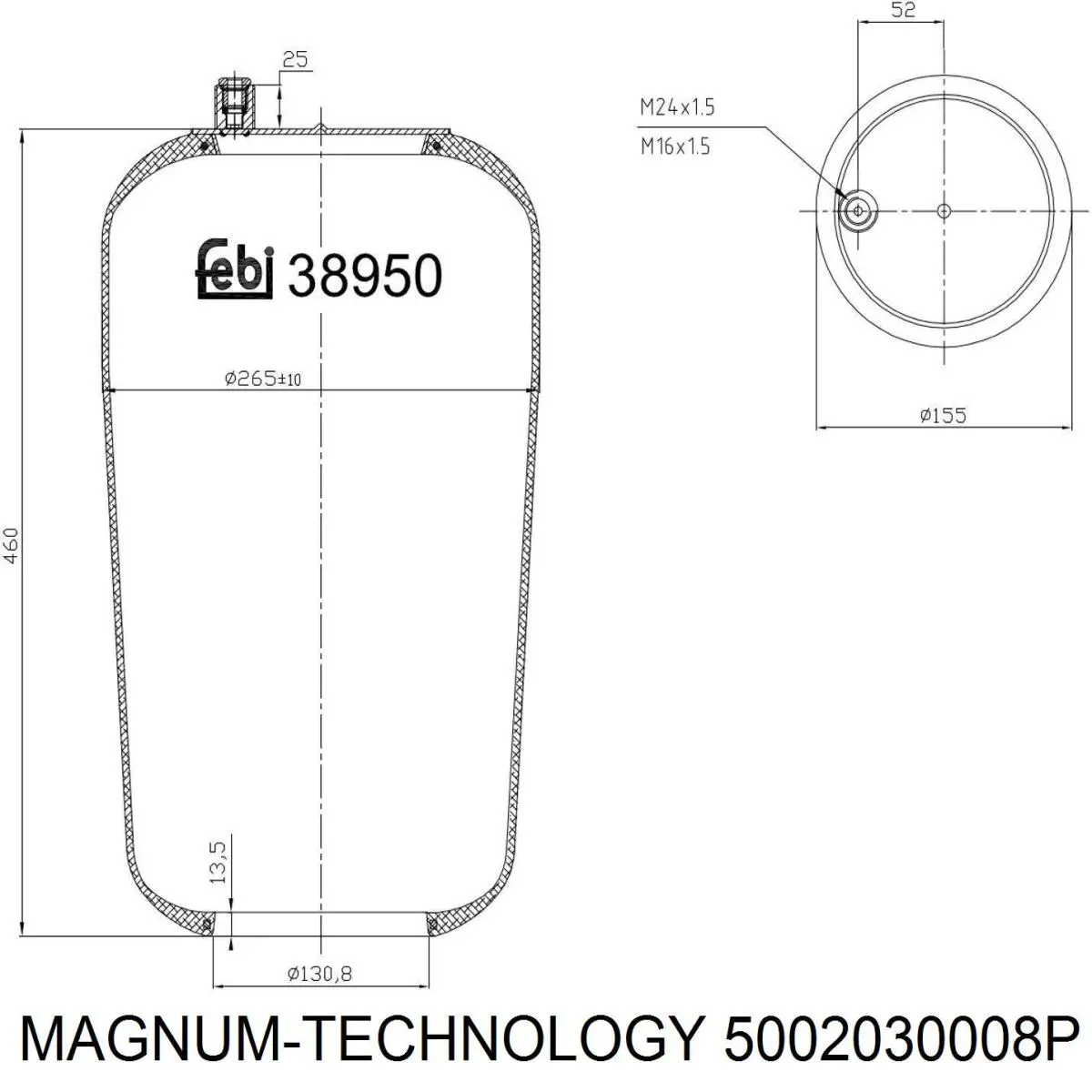 5002-03-0008P Magnum Technology muelle neumático, suspensión, eje trasero
