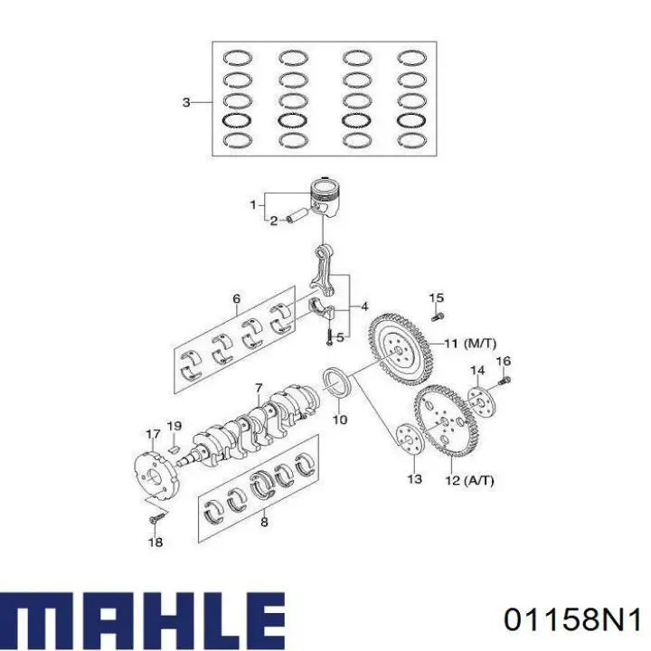 01158N1 Mahle Original Juego de aros de pistón para 1 cilindro, sobremedida (+0,50 mm)