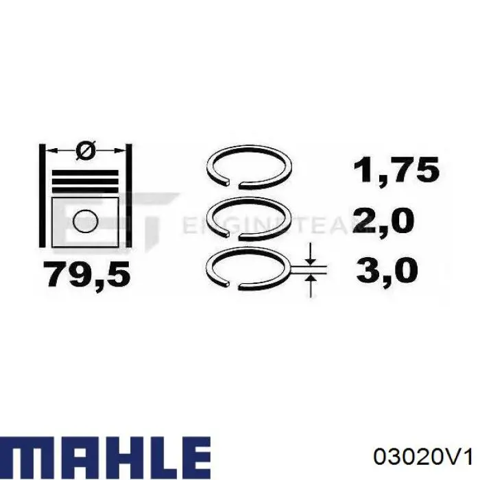 03020V1 Mahle Original juego de aros de pistón para 1 cilindro, cota de reparación +0,25 mm
