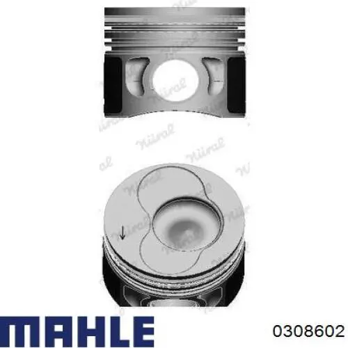 0308602 Mahle Original Pistón completo para 1 cilindro, segunda reparación (+0,50 mm)