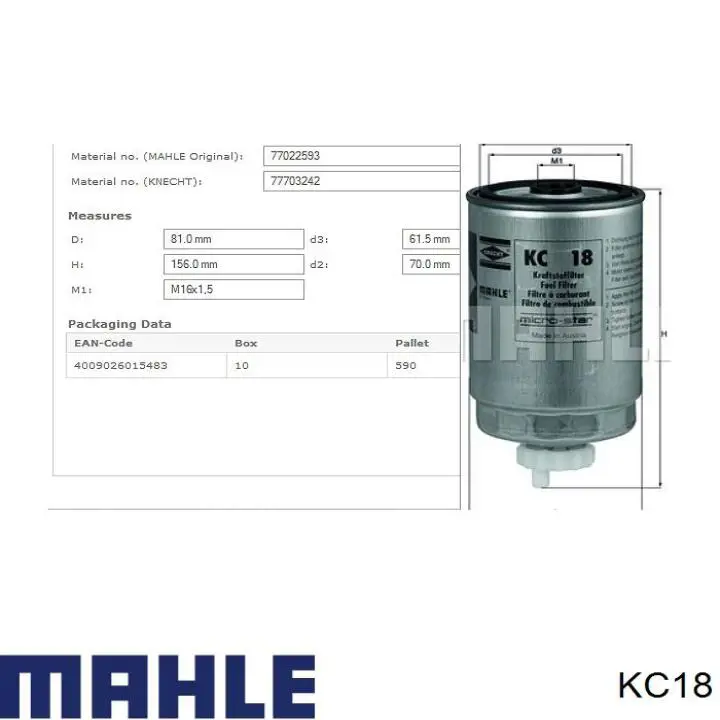 KC18 Mahle Original filtro combustible
