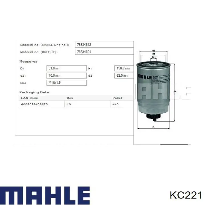 KC221 Mahle Original filtro combustible