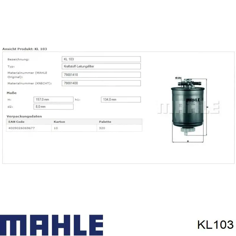 KL103 Mahle Original filtro combustible