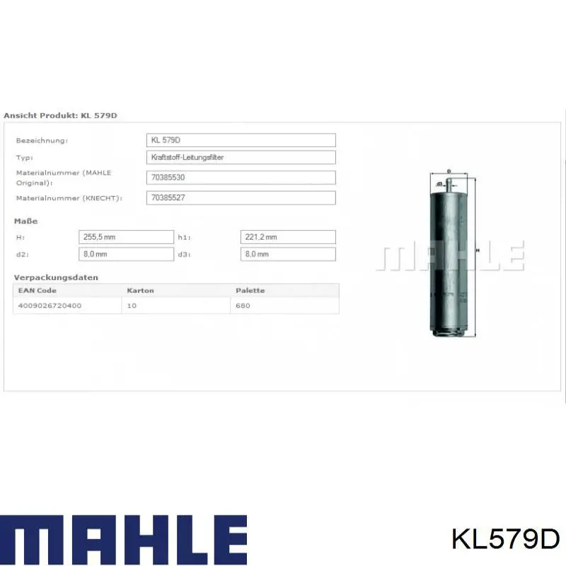 KL579D Mahle Original filtro combustible