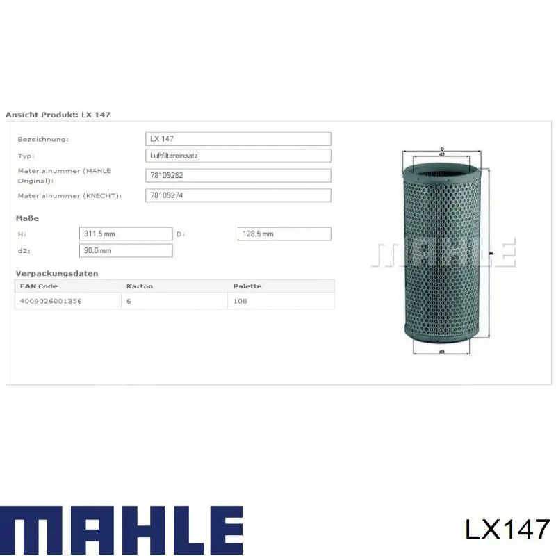 Comprar LX147 Mahle Original Filtro de aire