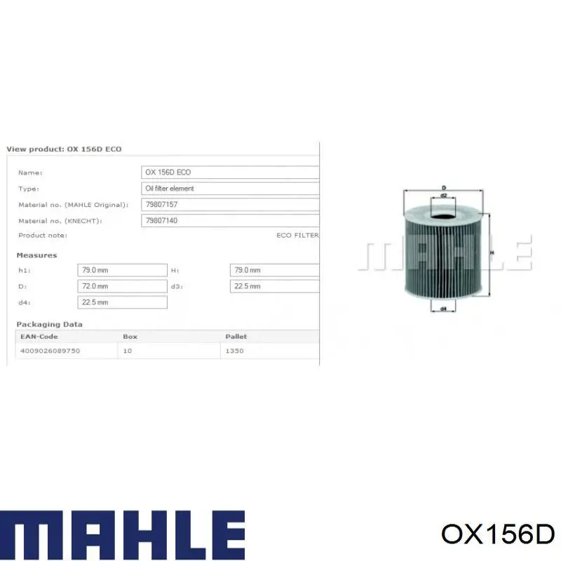OX156D Mahle Original filtro de aceite