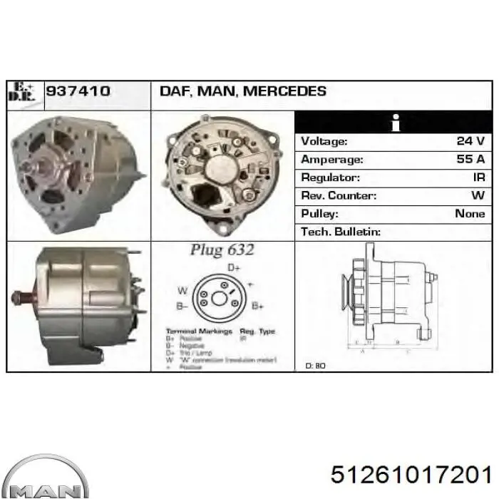 51261017201 MAN Alternador de coche