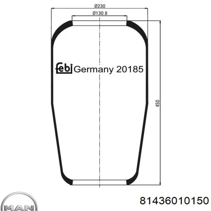 Bolsa neumática del eje 81436010150 MAN
