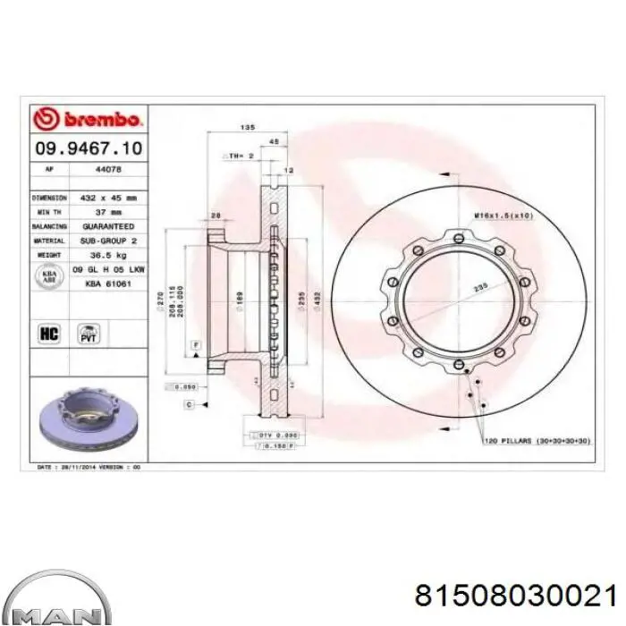 81508030021 MAN Freno de disco trasero