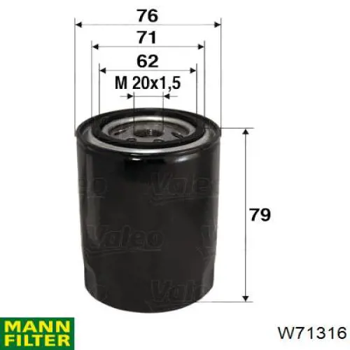 W71316 Mann-Filter filtro de aceite
