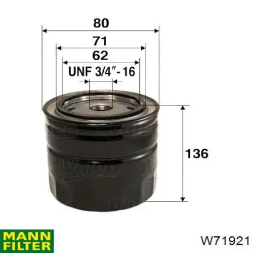 W71921 Mann-Filter filtro de aceite