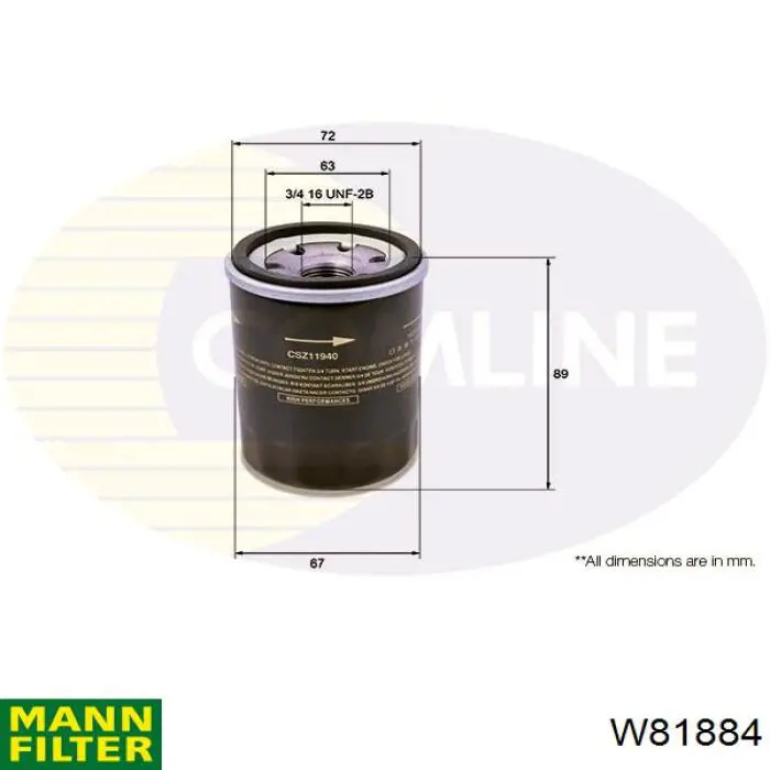 W81884 Mann-Filter filtro de aceite
