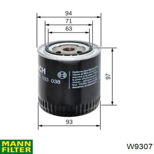 W9307 Mann-Filter filtro de aceite