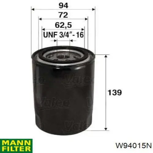 W94015N Mann-Filter filtro de aceite