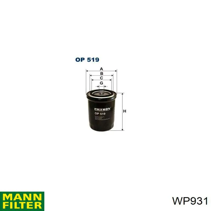 Comprar WP931 Mann-Filter Filtros de aceite