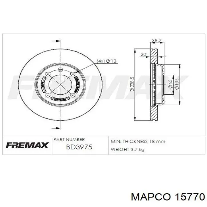 Disco de freno 15770 Mapco