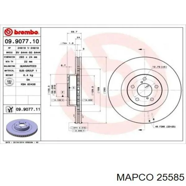25585 Mapco disco de freno delantero
