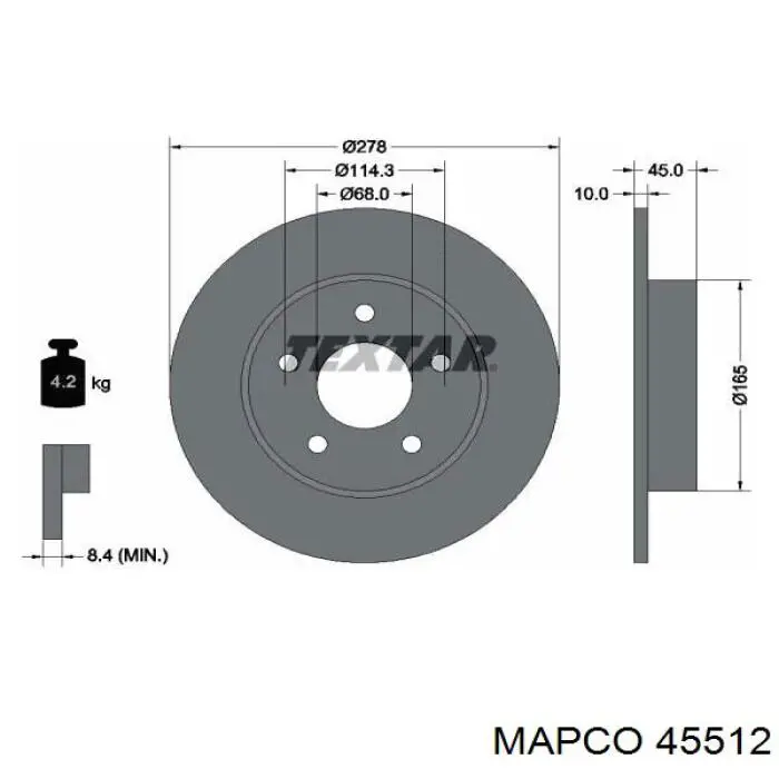 45512 Mapco disco de freno trasero