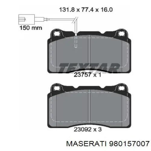 Pastillas freno delanteras Maserati 980157007 precio, desde 52,64 EUR