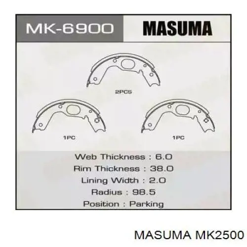 MK2500 Masuma Zapatas de freno de estacionamiento