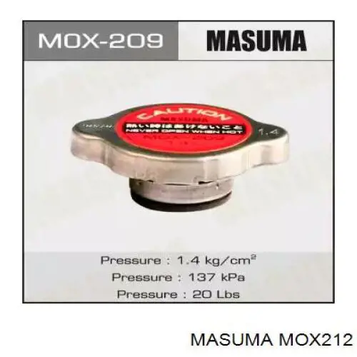 MOX212 Masuma tapón, depósito de refrigerante