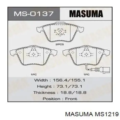 Comprar MS1219 Masuma Pastillas delanteras de freno