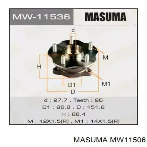 MW11506 Masuma Cubo de rueda trasero izquierdo
