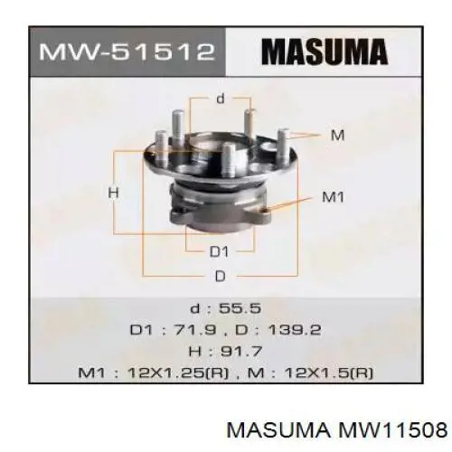 Cubo de rueda trasero MW11508 Masuma