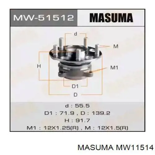 MW11514 Masuma cubo trasero derecho