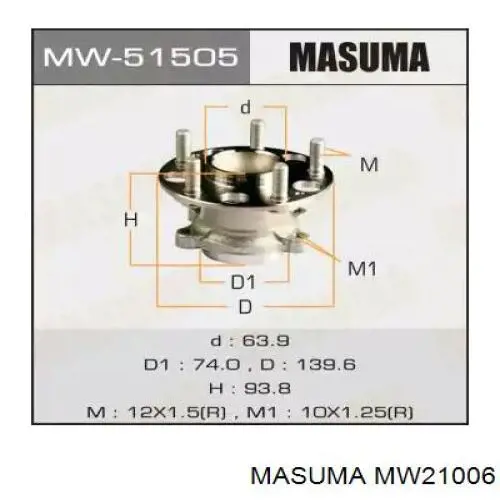 MW21006 Masuma cubo de rueda delantero