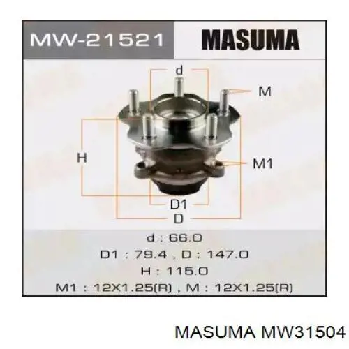 MW31504 Masuma cubo de rueda trasero
