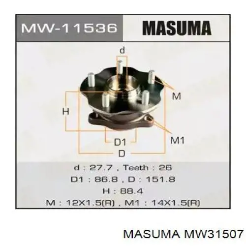 Comprar MW31507 Masuma Cubo de rueda, Eje trasero
