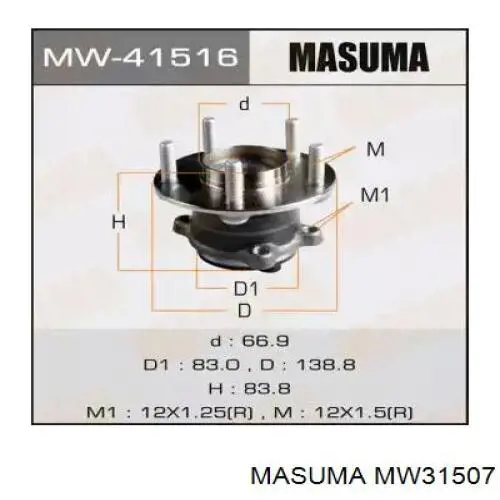 MW31507 Masuma cubo de rueda trasero