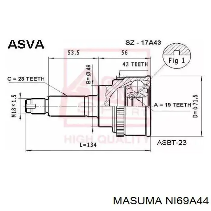 NI69A44 Masuma junta homocinética exterior delantera