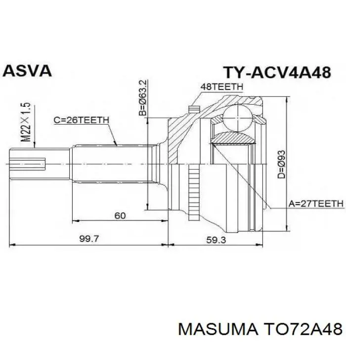 Junta homocinética exterior delantera Masuma TO72A48 precio, desde 42,23 EUR