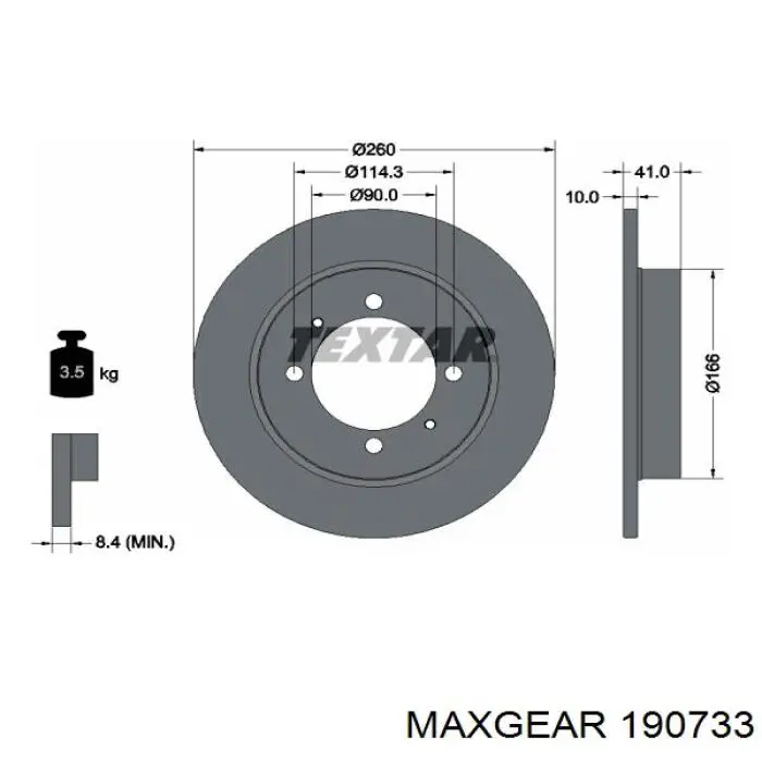 190733 Maxgear Freno de disco trasero