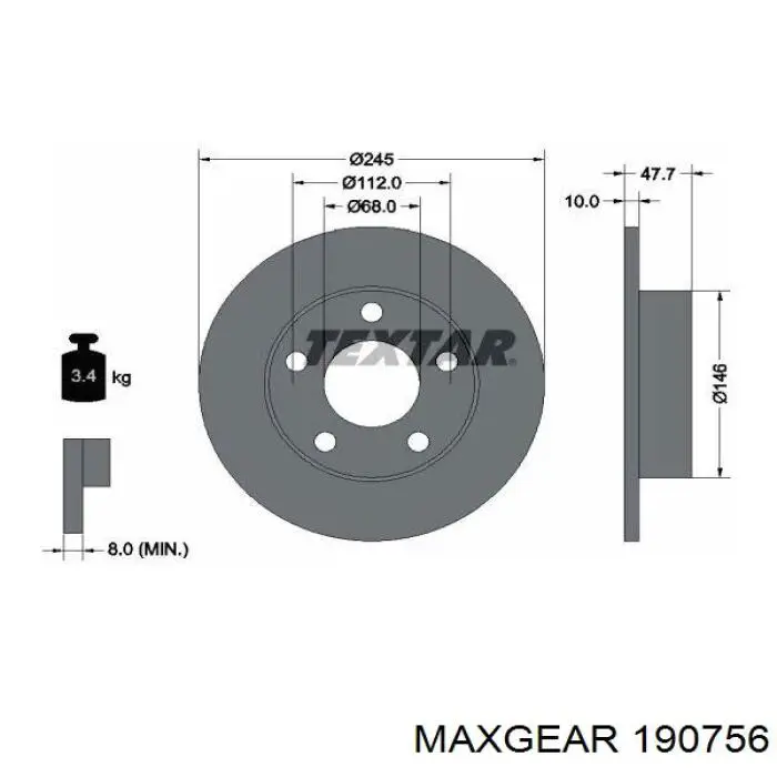 19-0756 Maxgear disco de freno trasero