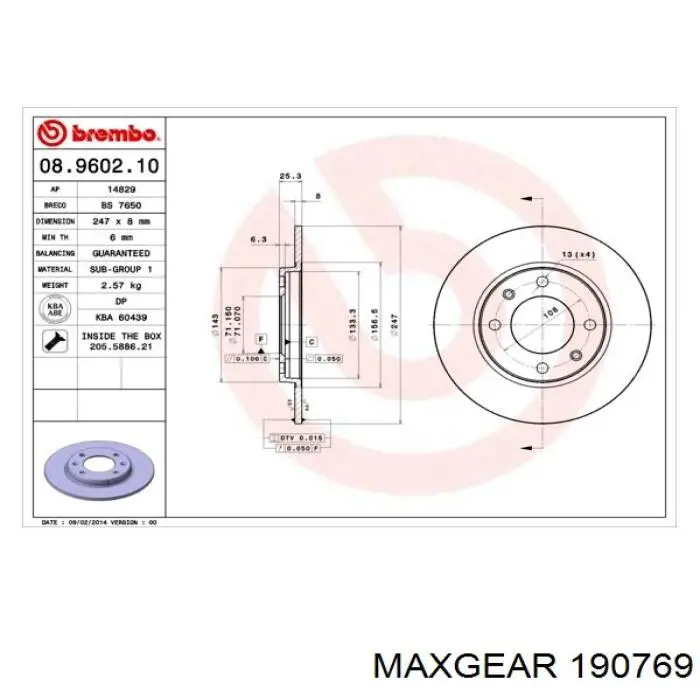 Disco de freno trasero Peugeot 206 2A/C