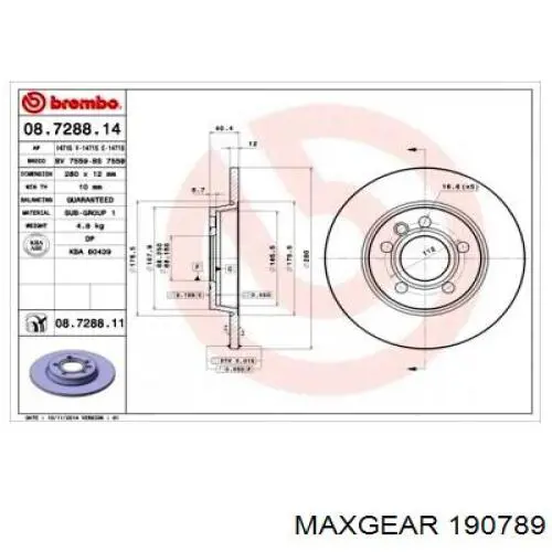 19-0789 Maxgear disco de freno trasero