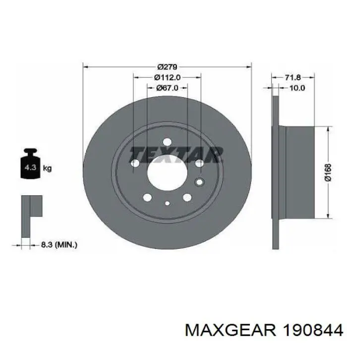 19-0844 Maxgear disco de freno trasero