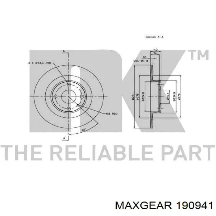 19-0941 Maxgear disco de freno trasero