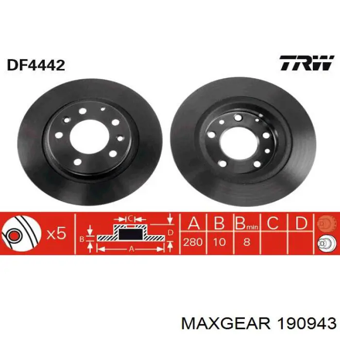 Comprar 190943 Maxgear Disco de freno trasero