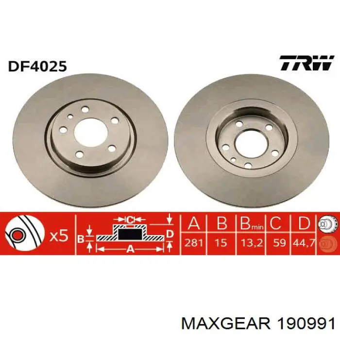 19-0991 Maxgear freno de disco delantero