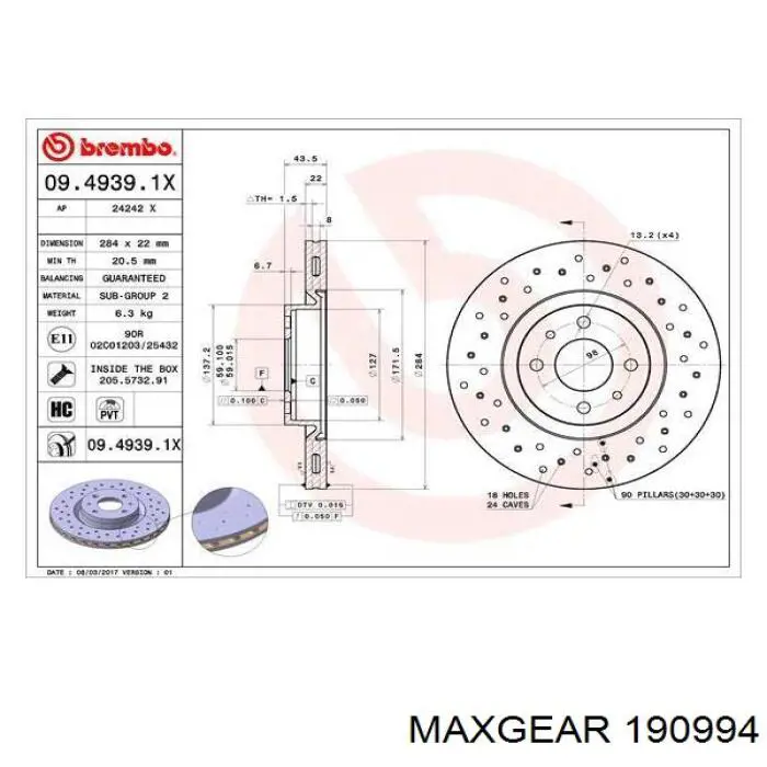 19-0994 Maxgear freno de disco delantero