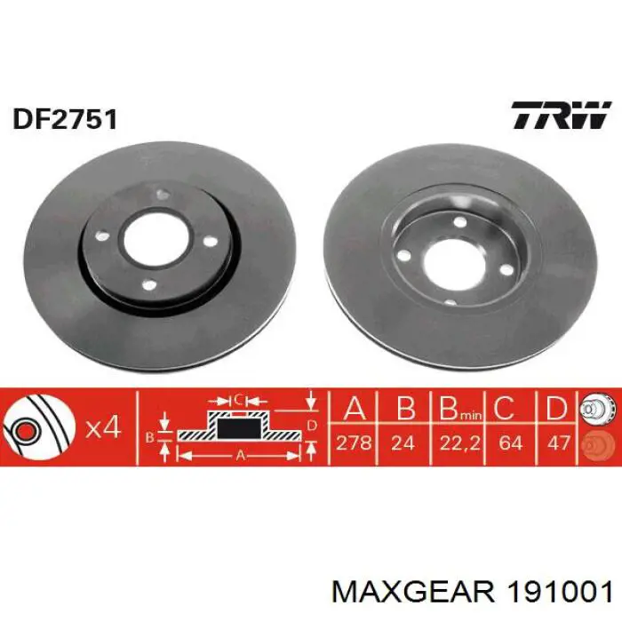 19-1001 Maxgear freno de disco delantero