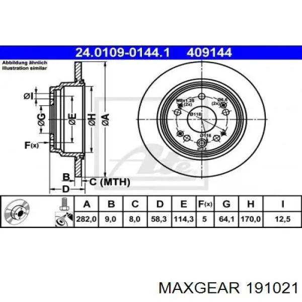 19-1021 Maxgear disco de freno trasero