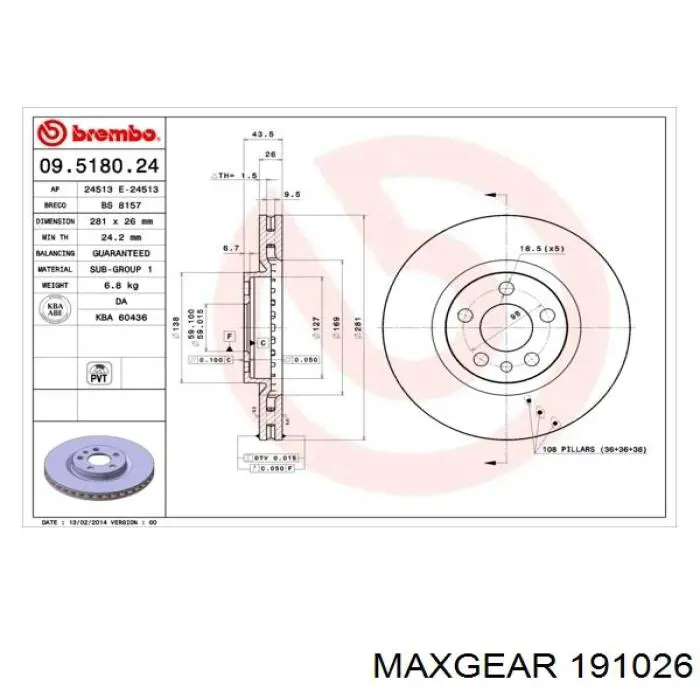 191026 Maxgear disco de freno delantero