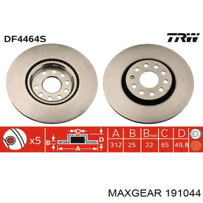 19-1044 Maxgear freno de disco delantero