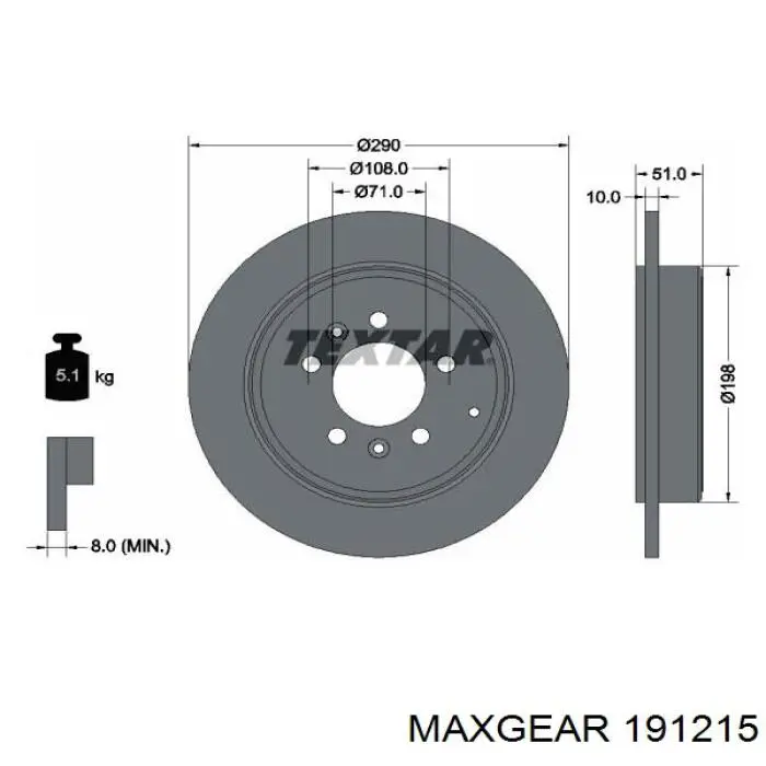 19-1215 Maxgear disco de freno trasero